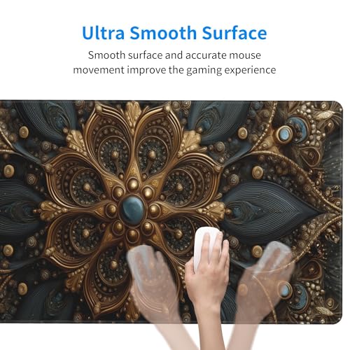 Image of Mandala Pattern Extended Gaming Mouse Pad, with Stitched Edges Large Mouse Pad Desk Protector, Rubber Base Mousepad Keyboard Mouses Mat for Work Game Office Home- 32 inch X 12 inch Inch,E181