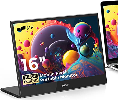 Mobile Pixels Glance 16" 1080P FHD Travel Monitor for Laptop, Portable Monitor HDMI USB Type C Connection, Tilt Adjustment & Non-Slip Portable Computer Screen with Dual Speakers for PC, macOS, Windows