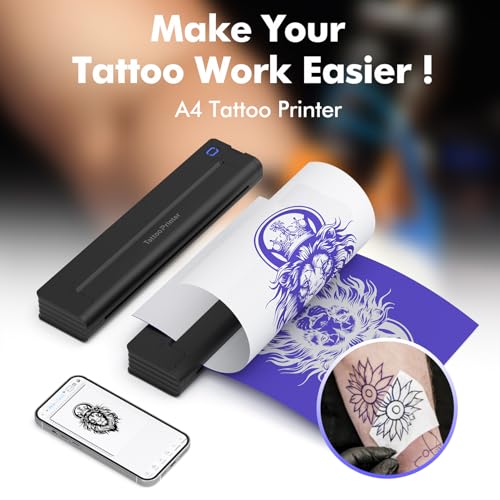 Bisofice A41 Tattoo Drucker Stencil Drucker Tattoo Thermal Transfer mit 10pcs Transferpapier, Thermodrucker Tattoodrucker Kompatibel mit Smartphone, Android iOS Mac Windows