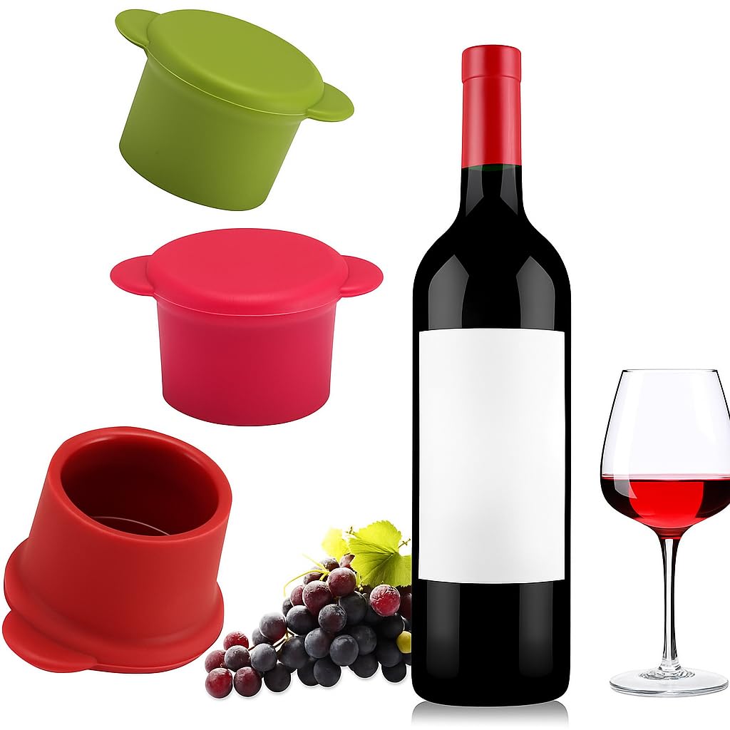 Tapones de vino para botellas de vino, regalos de vino para mujeres, fundas de silicona para botellas, accesorios de vino, mantiene el vino fresco durante días con sellado al vacío hermético, juego de