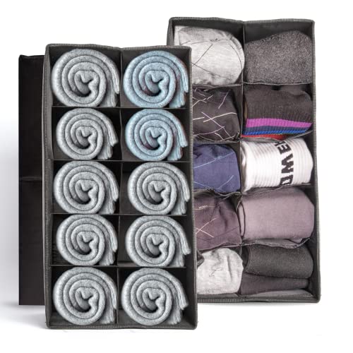 tEEZErshop Organizador de Cajones 2 Piezas con 20 Rejillas Grandes(ca.8x6x13cm/rejilla)|Caja Plegable de Almacenaje de Cajones con Fondo Estable de Cartón PP Cover