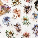 Zolarkar 花のシール コラージュ 素材 大容量 120枚 箔押し レトロ 立体 花 フレークシール マット 半透明 防水 PET フローラル コラージュ ステッカー DIY 粘着 手作り 手帳 日記 icカード 収納ケース 水筒 ノートパソコン カードのデコステッカー 初心者 熟練者向けです（霧面花の素材）