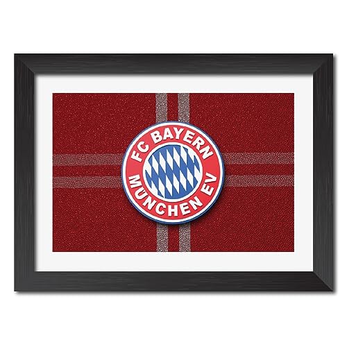 Image of TenorArts Bayern Munich Football Club Poster 3D Leather Textured Logo Laminated Photo Frame Painting with Matt Finish Black Textures(12 inches x 9inches)