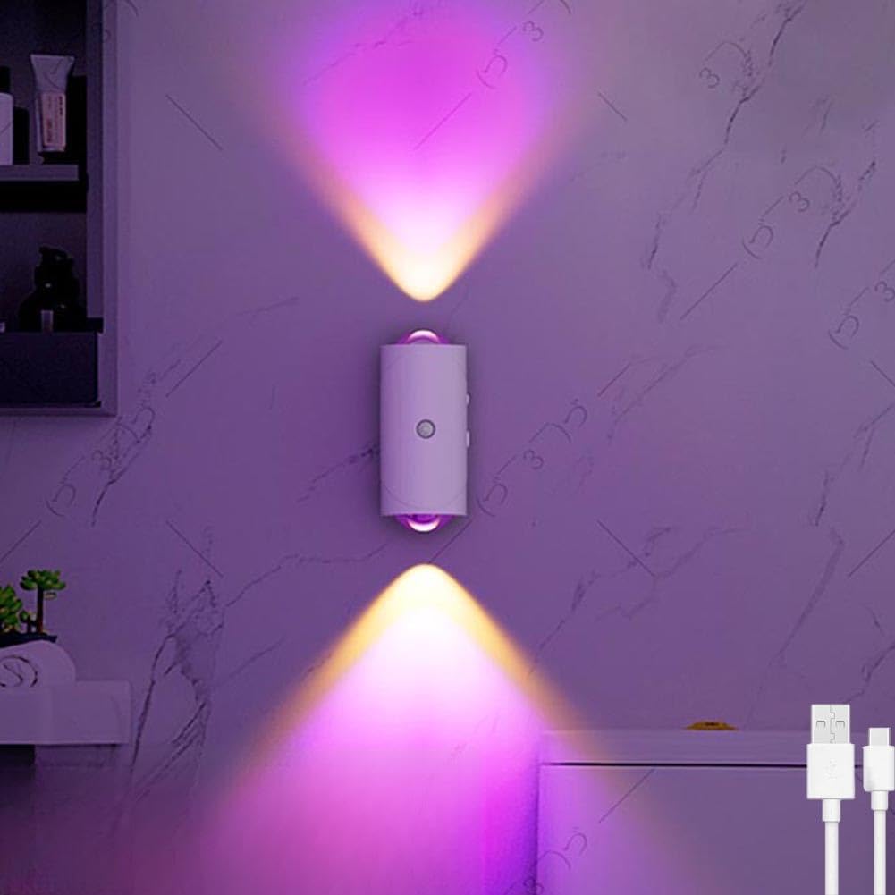 LOGT LED RGB Wall Light Battery Cordless Wall Lamp Indoor Outdoor with Motion Detector Night Light RGB Dimmable Wall Illumination Magnetic Without Power Ambient Light USB Rechargeable