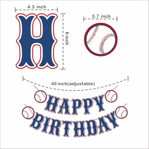 Image of OZCZKZZ Happy Birthday Banner Baseball,Navy Blue,Baseball Birthday Party Decorations
