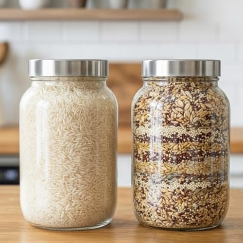Image of Glassbunny Steel Lid Glass Jar 2000ML Round Jar for Kitchen Transparent Container for Flour, Cereal, Masala, Dry Fruits, Pickles See Through Cap 2KG Pack of 1