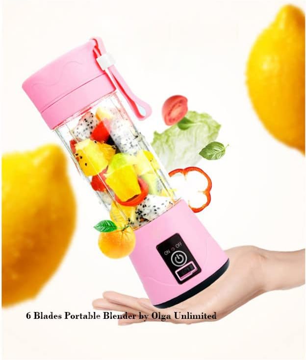Miniatura 4 de Licuadora portátil de 12.8 fl oz, licuadora de viaje, mini licuadora, mezcladora personal de frutas recargable con USB, para batidos y batidos (rosa)