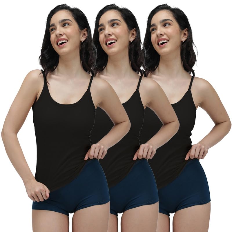 Image of Amul Comfy Cotton Adjustable Slips|Camisole|Pack of 3| Innerwear for Women(Assorted Colours May Vary)