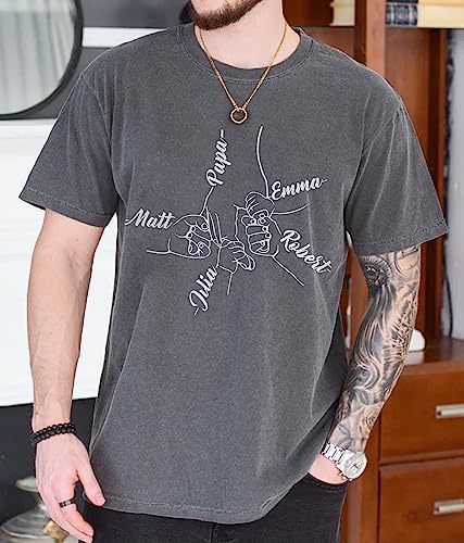 Personalized Dad Shirt Holding Father Finger Shirts Kids Hold Grandpa Hand Shirt Grandkids with Kid-Name3