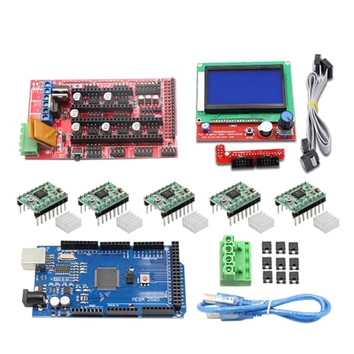 EJPPDHCO Zestaw drukarki 3D Kontroler RAMPS 1.4 + płyta Mega 2560 + 5 sztuk A4988 Sterownik silnika krokowego + LCD 12864