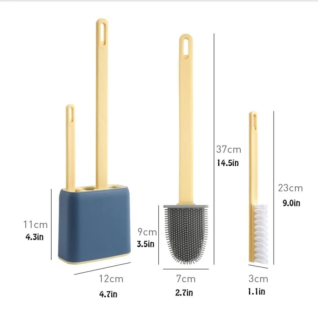 Cepillo de Limpieza Juego De Escobilla Y Soporte De Silicona Para Inodoro, Escobilla De Pared Para Baño, Cepillo De Limpieza De Inodoro, Escobilla De Inodoro De Mango Largo Cepillo de Baño(Blue)