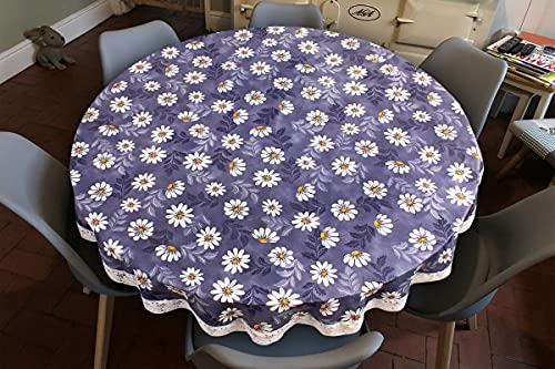 Image of The Furnishing Tree Round Shaped 6 Seater Table Cover WxL 72x72 inches with White Border lace