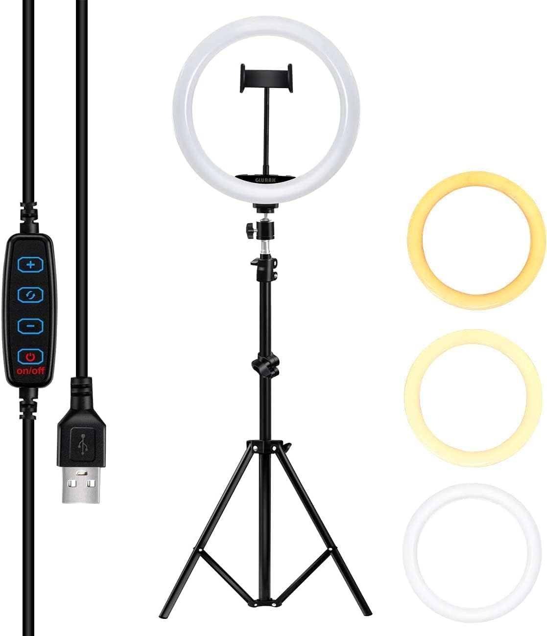 Dimmable LED Ring Light with Adjustable Tripod Stand and Phone Holder, 10 Brightness Levels, for Live Streaming, Makeup, Photography, YouTube, TikTok (12 Inch)