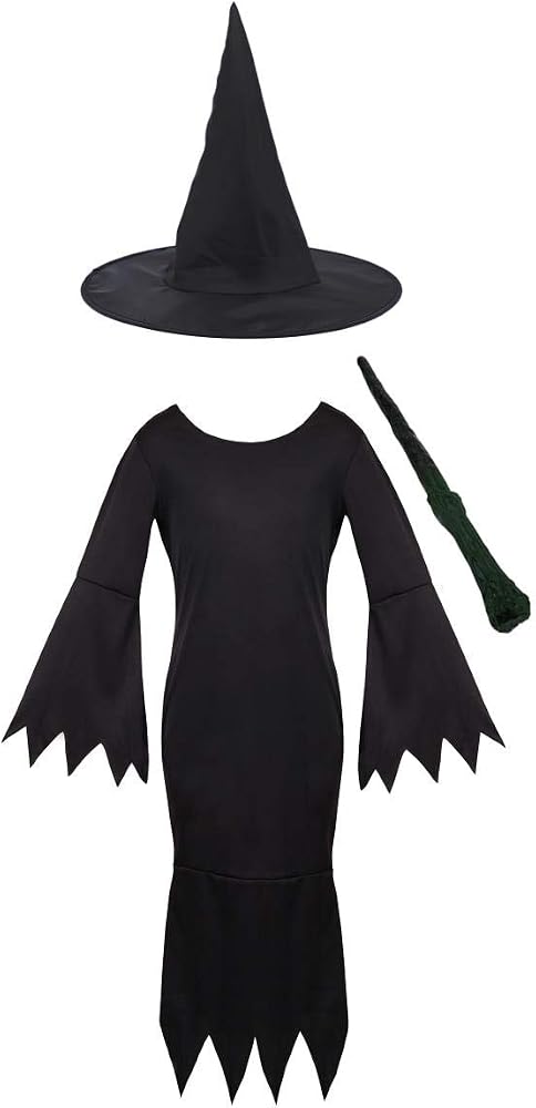 Costume da strega per bambini, costume da strega 7 pezzi per bambine