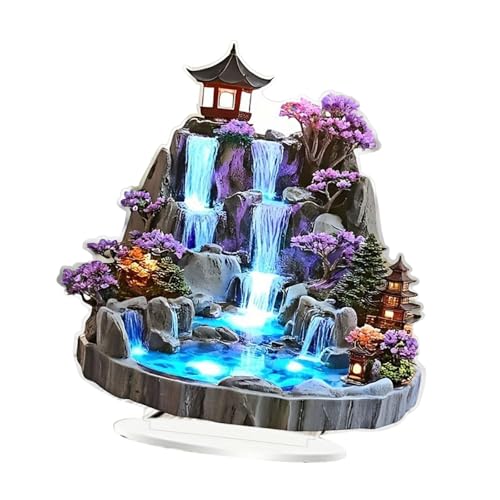 Image of Acrylic 2D Water Fountain Decor | Desktop Tabletop Floating Waterfall Ornament for Living Room, Bedroom, Office & Study | Lightweight Waterproof Design for Creative Home Decoration