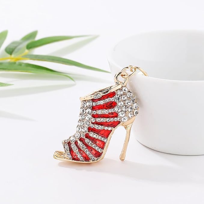 High Heels Keychain, Crystal Rhinestone Crystal Keyring Women Keychain High Heel Shoe Lady Gift Stiletto Enamel Pendent for Key Handbag Phone Accessory(5.5 * 5cm) - Image 2