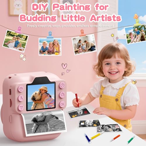 Image of Kids Instant Camera with 64GB SD Card, Portable Digital Camera Toy for Girls and Boys Ages 3-12, Toddler Christmas and Birthday Gift for 3 4 5 6 7 8 9 10 Year Old Kids (Blue) (Pink)