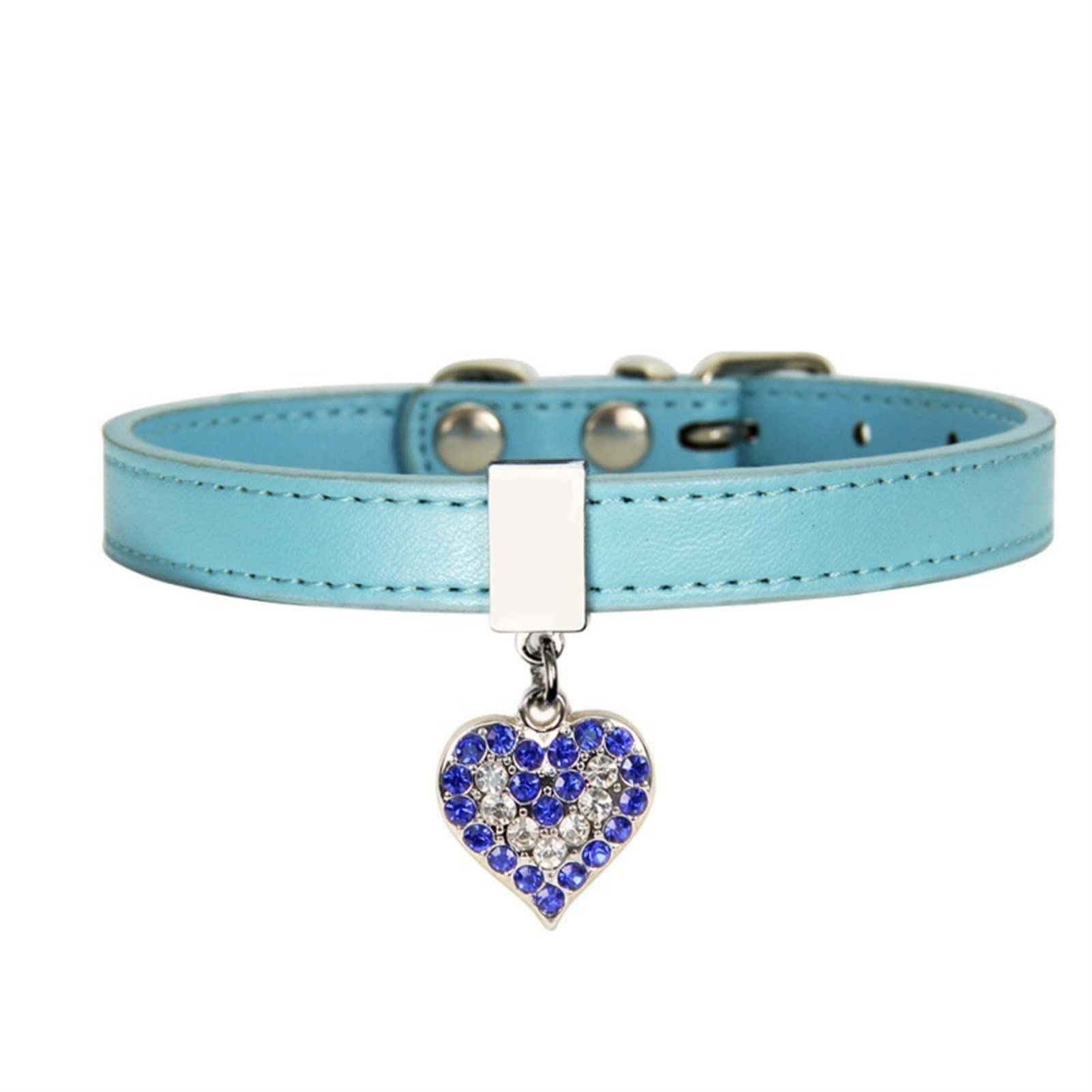 Collier chien cuir PU rouge XS réglable avec cœur diamanté