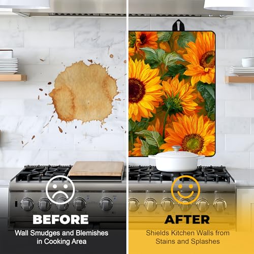 Image of NYZE Stove Cover for Electric and Glass Stove Tops 3-in-1 Stove Mat, Heat Resistant Counter Protector Mat, Non-Slip Surface & Drying Rack (Oil Painting Sunflower, 28.5 inchLx20.5 inchW)