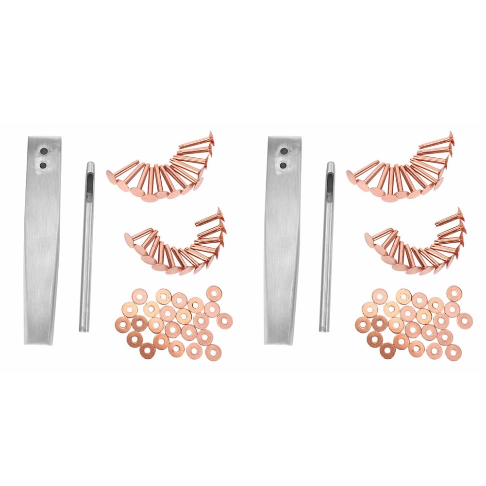 Jnchdghwa Silver & Red Copper 2X Rivet And Burr With Burr Setter Copper Rivet Fastener Install Setting Tool And Hole Punch Cutter