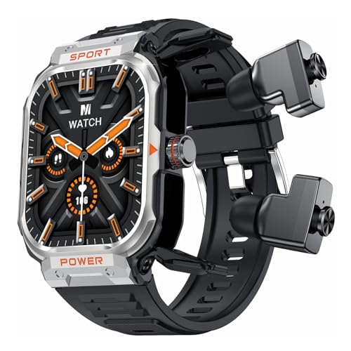 JUSUTEK 2025 革新 高級スマートウォッチ TWSイヤホン スマートウォッチ,2.01インチ画面全金属腕時計,歩数計,両耳イヤホン,Bluetooth5.2,通話機能付き、耐寒耐熱破壊防止,ボタンの回転,天気予報,DIY文字盤,消費カロリー,NF