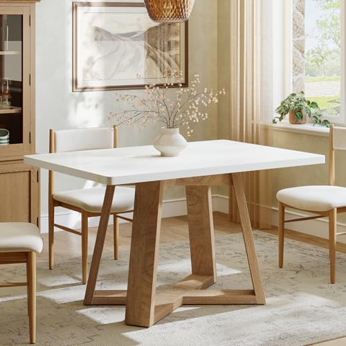 Image of Tribesigns 47-Inch Dining Table for 4 People, Modern Kitchen Table with Wooden Legs, Dinner Table for Kitchen, Dining Room, Small Space, White and Brown