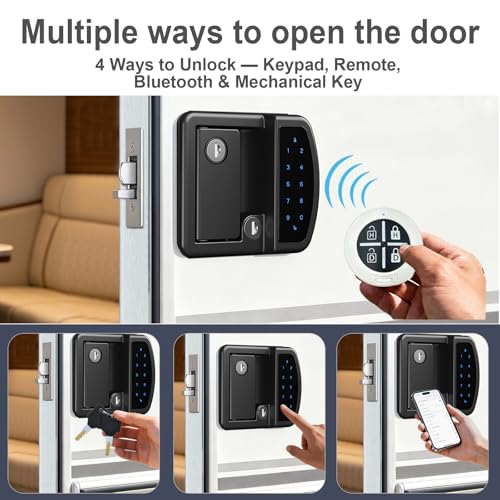 Image of RV Door Lock Replacement, All-Metal Smart Keyless Entry Camper Door Lock | All-Metal RV Door Lock with Keyless Entry, 4 Unlock Ways: Keypad, Bluetooth, Remote & Keys