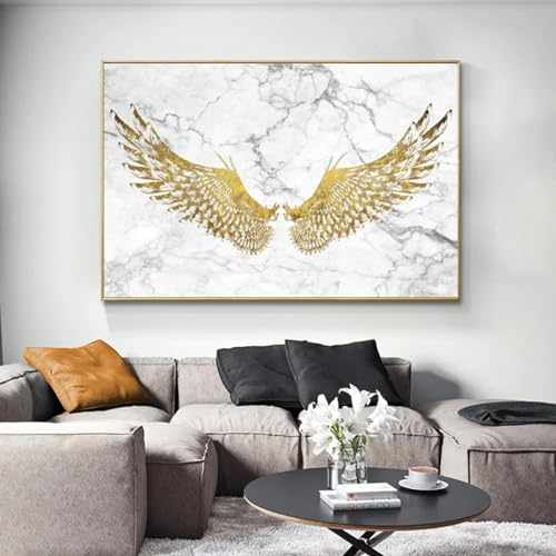 Ailes d'or mur art toile peinture impression affiche moderne grand format 80x110 cm