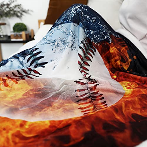 Sviuse Baseball Blanket 3D Print Throw Blanket White Ball In Fire And Water Flannel Soft Plush Sport Throw For Kids Boys All Season Couch Bed Sofa Home Decor #TOP2