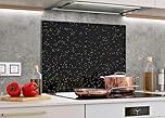 Home Supplies Tempered Glass Splashback for Kitchen, Toughened Glass Heat Resistant Splashbacks for Cookers (50x60, Black Sparkles)