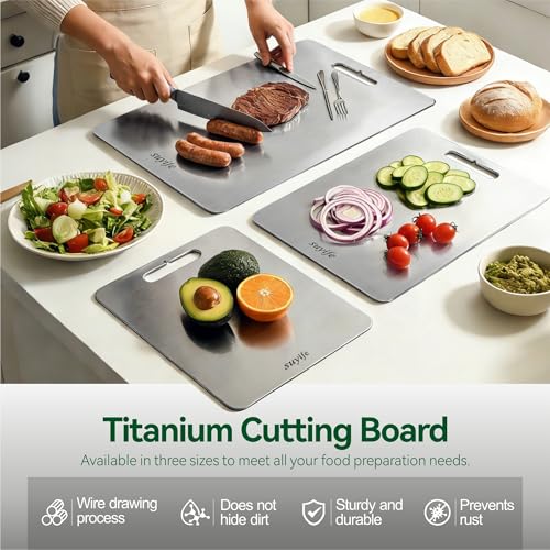 Tabla de Cortar de Titanio, 100 % Titanio Puro para Cocina, Tabla de Corte de Doble Cara para Cortar Carne, Verduras y Frutas, Apta para Lavavajillas (1 unidad, 33,02 cm x 22,86 cm) miniatura 2