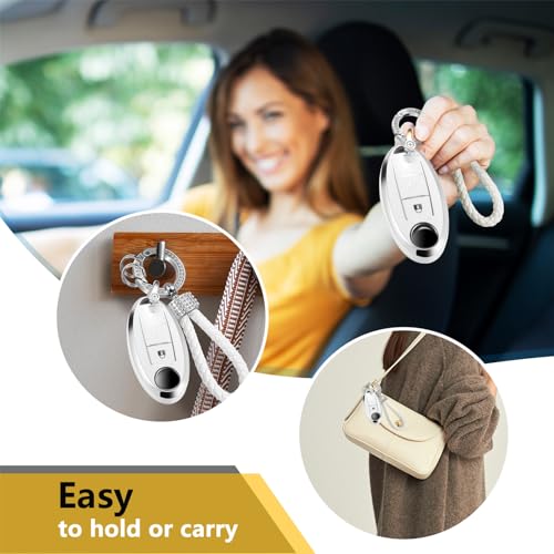 Image of Key Fob Cover for Nissan, Rhinestone Loop Case, Silver Edge