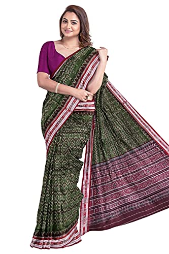 Image of Odisha Sambalpuri Handloom Ikat Women's Cotton Saree, Odisha Handloom Handmade Pure Cotton Khandua Saree, Ikkat Orissa Traditional Handloom Saree Without Blouse