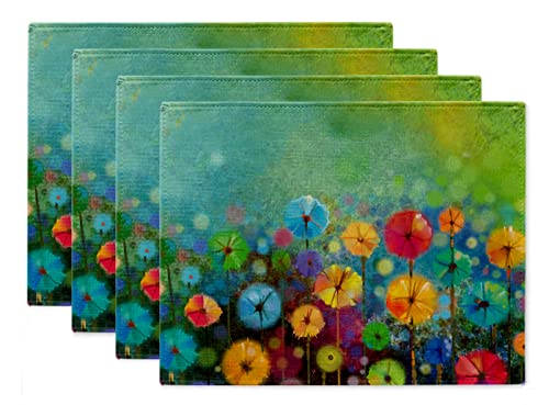 Spring Summer Placemats Set Of 4 Abstract Floral Flower 12 X 16 Inch Watercolor Farmhouse Holiday Seasonal Dining Table Home Kitchen Decorations #TOP7