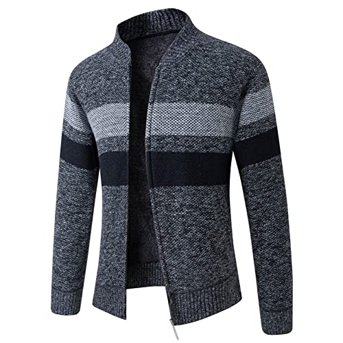 Cardigan zippé homme à col montant et motif tressé bicolore pour un style casual