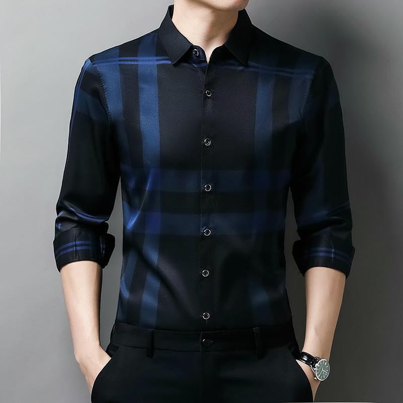 Men's Spring Plaid Casual Versatile Trendy Long Sleeve Shirt2