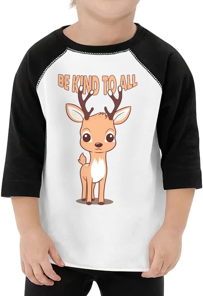 Be Kind Toddler Baseball T-Shirt - Deer 3/4 Sleeve T-Shirt - Themed Kids' Baseball Tee