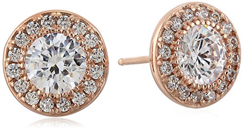 Rose Gold Plated Sterling Silver Halo Stud Earrings set with Round Cut Swarovski Zirconia (.48 cttw)
