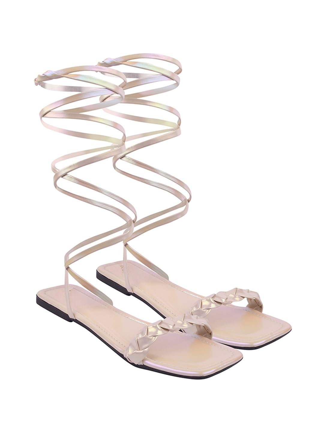 Stylish Ankle Wrap Flat Sandals Comfortable For Women & Girls-image-49
