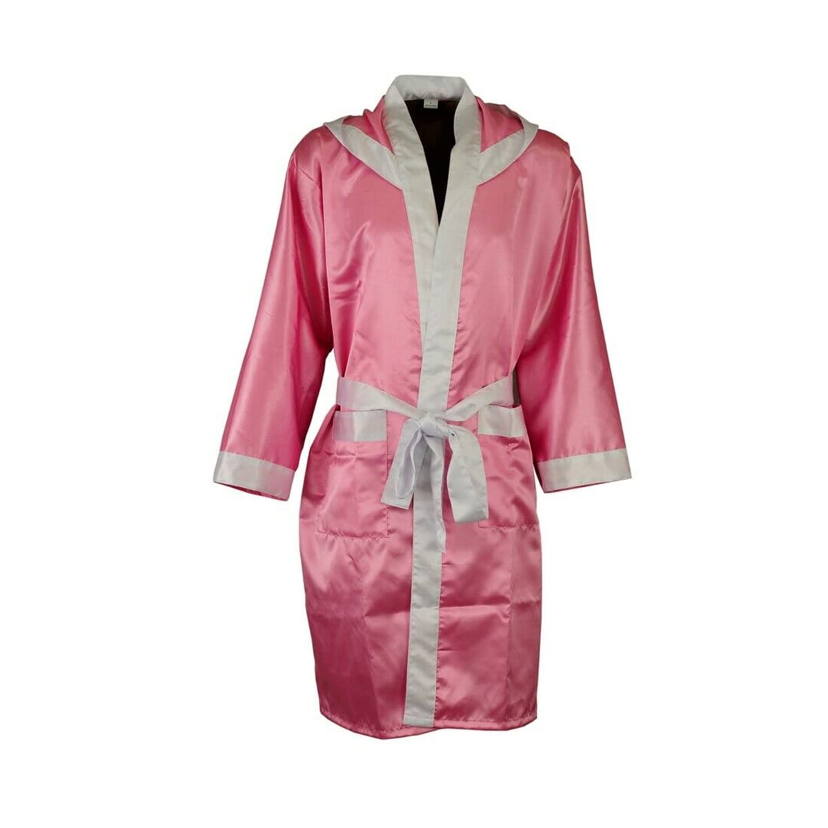 Maxx® MEN HOODED SATIN BOXING ROBE MUAY THAI BOXING KICK BOXING MMA UFC BOXING v (M, Pink)