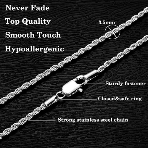 2.5mm/3.5mm Mens Stainless Steel Silver Rope Twist Chain Necklace Jewelry for Men2