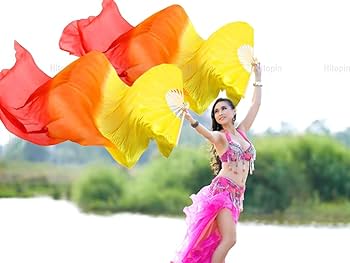 QAOlDH 2pcs 1.5M Silk Belly Dance Fan National Dance Dancing Long