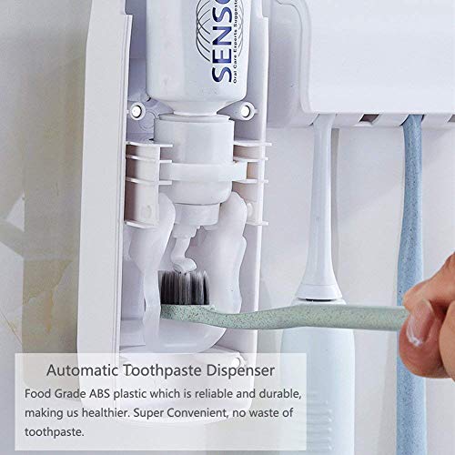 image for Houvillage Toothpaste Dispenser Wall Mounted 5 Toothbrush Holder with 
