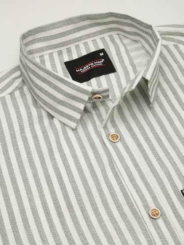 Image of Majestic Man Men's Pure Cotton Striped Half Sleeve Regular Fit Shirt