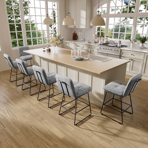Image of Ollega Bar Stools Set of 6, 26 inch Counter Height Bar Stools with Back, Wide Seat Fabric Modern Barstools for Kitchen Island with Metal Legs and Footrest, Grey