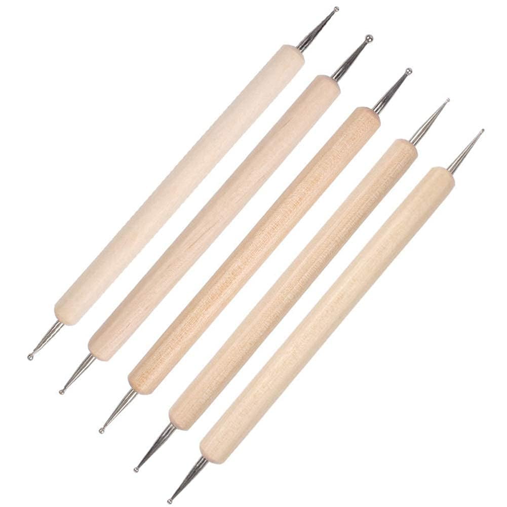 Nailsbar Professional 5Pcs 2 Way Wooden Dotting Pen Marbleizing Tool Nail Art Dot Doting Tool Set Manicure Painting Kit Design DIY Tools
