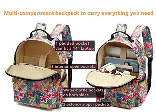 Image of Leaper Water-resistant Floral Backpack Travel Bag bags Satchel (Pink-Dark Blue)