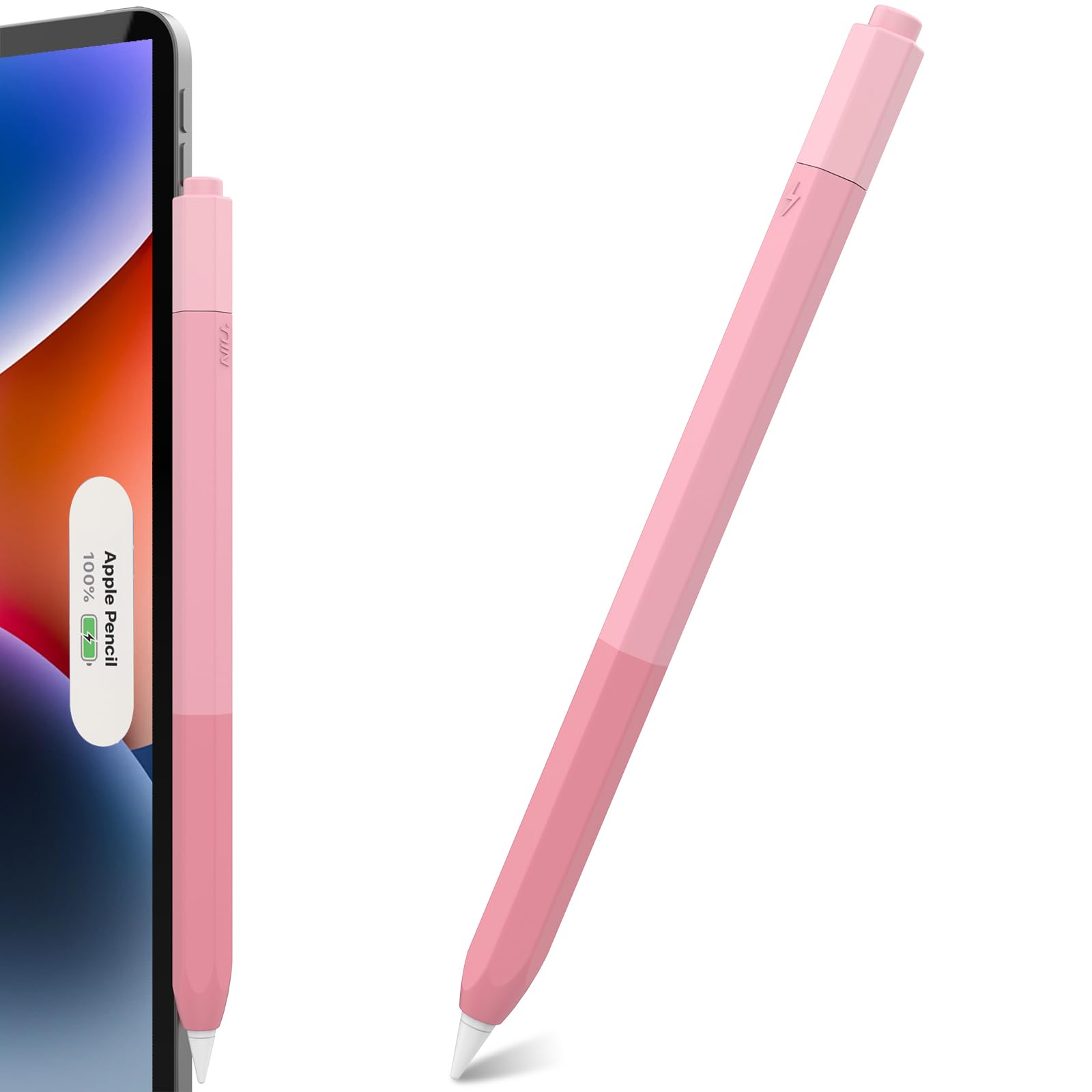 CUBETOOU Classic Hexagon Case for Apple Pencil 2nd Generation Gradient Color Case Apple Pencil Pro Silicone Protective Cover (Gradient Pink)