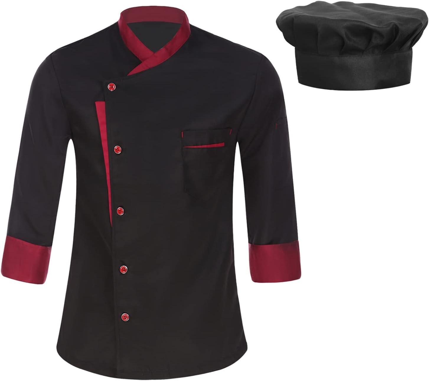 easyforever Unisex Women Men Chef Coat Long Sleeve Chef Jacket Kitchen Cooking Uniform with Hat