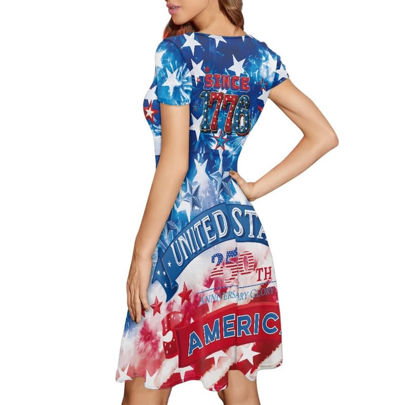 Image of Irisjudy T Shirt Dress for Women Short Sleeve Girls Short Sleeve Dress Plus Size, O Neck Knee Length Midi Dress for Ladies